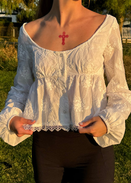 Blusa Floral Algodón Blanca Balqai